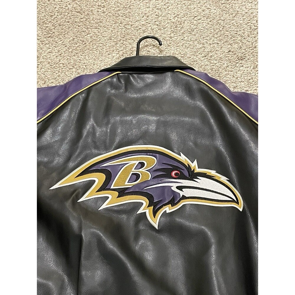 G-III Apparel NFL Baltimore Ravens PVC Faux Leather Bomber Jacket - Size Men's L - Picture 3 of 8